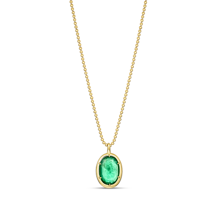 Riviera Luminous Oval Natural Emerald Pendant Necklace | 18K Yellow Gold