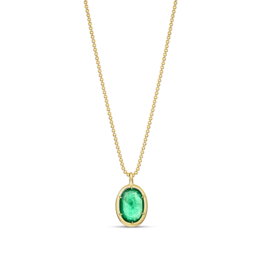 Riviera Luminous Oval Natural Emerald Pendant Necklace | 18K Yellow Gold