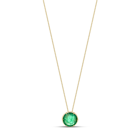 Riviera Luminous Round Natural Emerald Pendant Necklace | 18K Yellow Gold