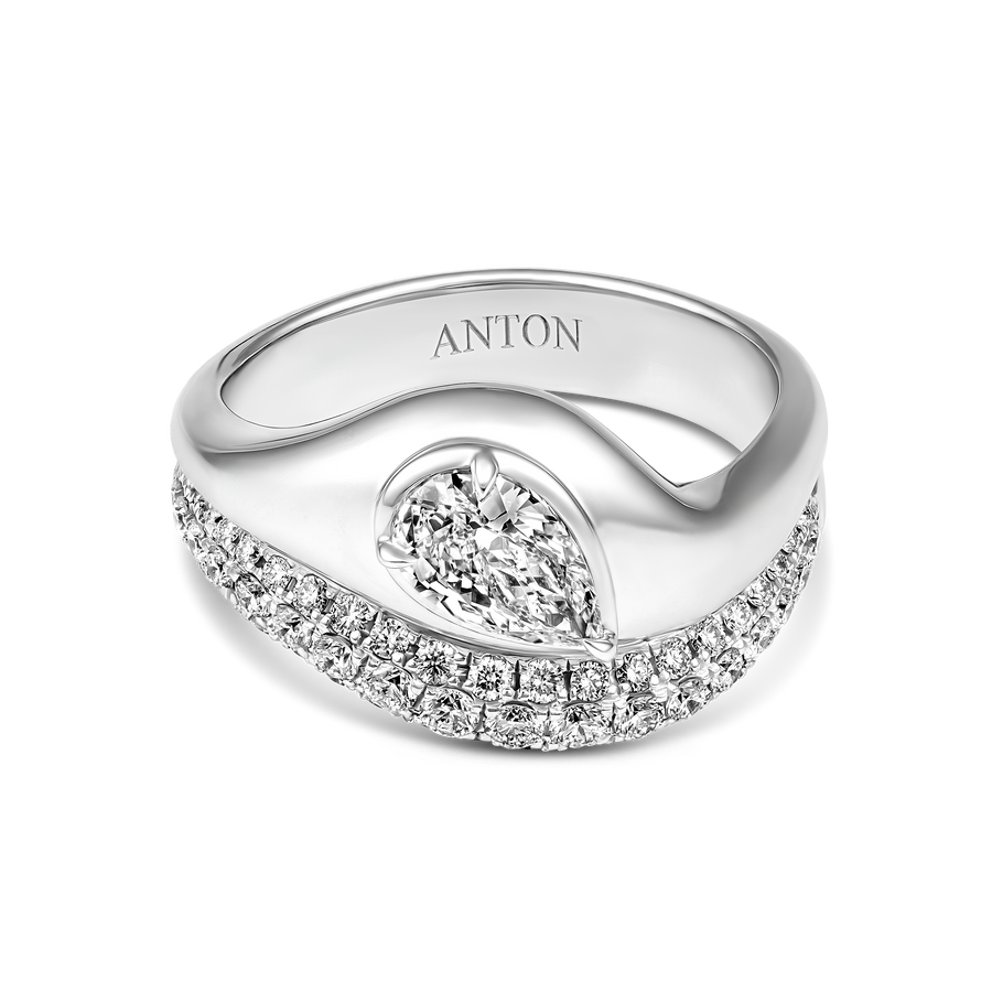 Riviera Luminous Pavé Wave Pear Natural Diamond Ring | 18K White Gold