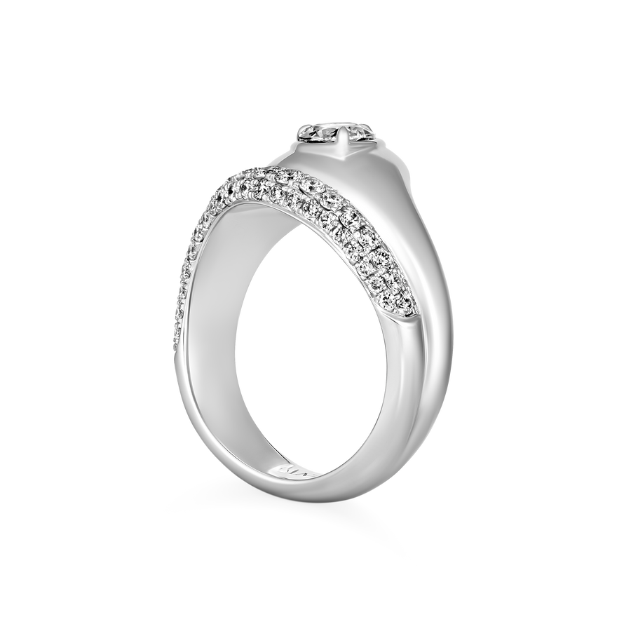Riviera Luminous Pavé Wave Pear Natural Diamond Ring | 18K White Gold