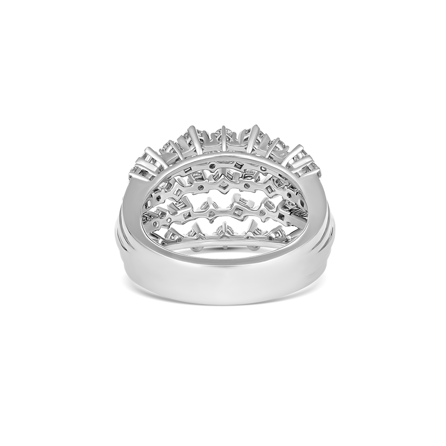 Riviera Princess And Brilliant Cut Diamond Multi-Row Ring | 18K White Gold