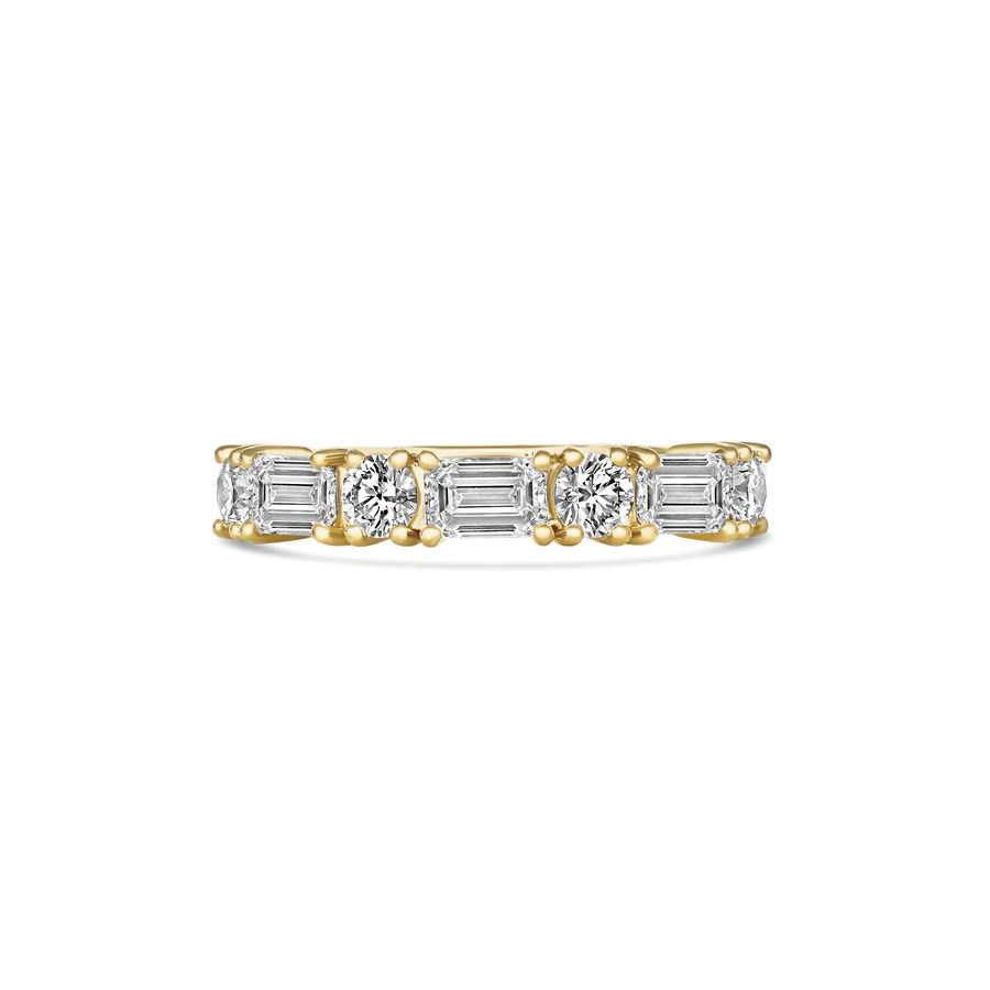 Riviera Emerald and Round cut Diamond Ring | 18k Yellow Gold