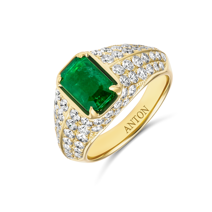 Riviera Luminous Emerald and Diamond Ring | 18K Yellow Gold