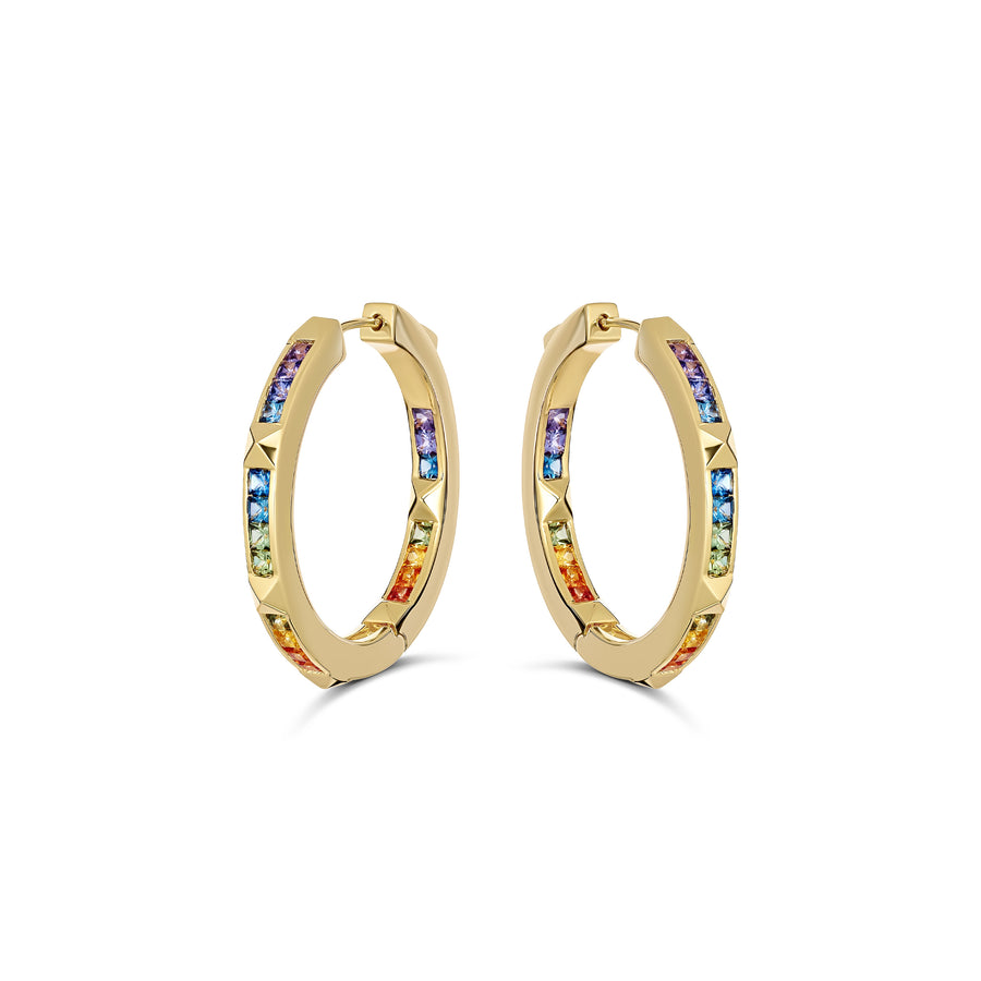 R.08™ Une Full Moon Coloured Sapphire Hoop Earrings | Yellow Gold