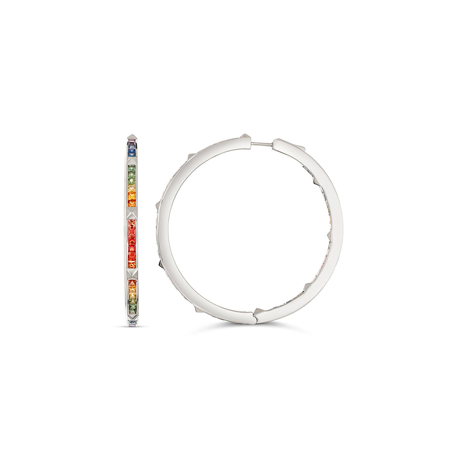 R.08™ Une Full Moon Rainbow Sapphire Hoop Earrings | White Gold