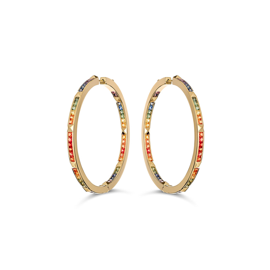 R.08™ Une Full Moon Rainbow Sapphire Hoop Earrings | Yellow Gold