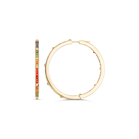R.08® Une Full Moon Rainbow Sapphire Hoop Earrings | Yellow Gold