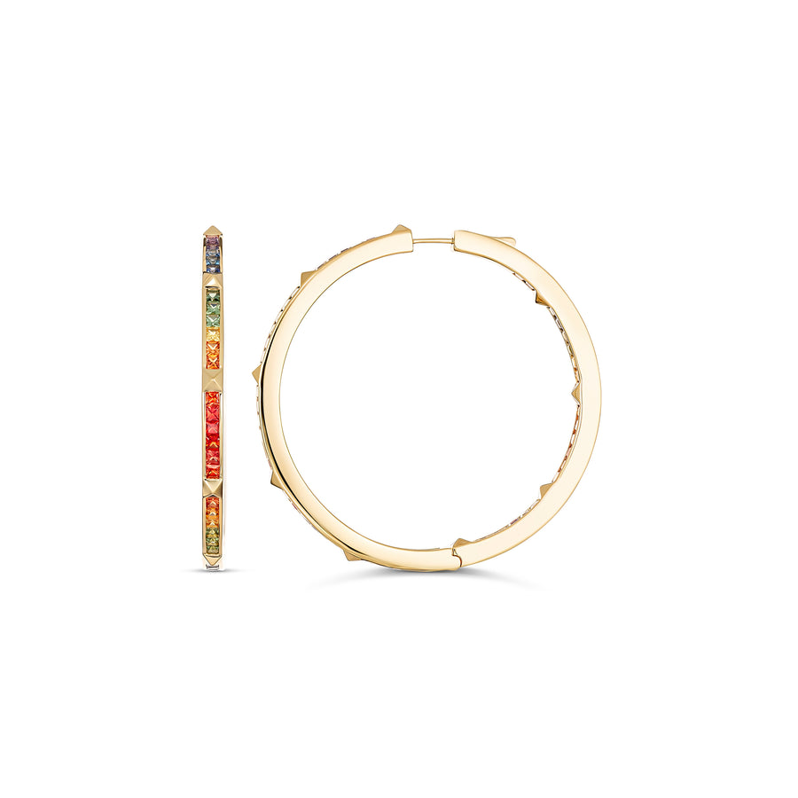 R.08™ Une Full Moon Rainbow Sapphire Hoop Earrings | Yellow Gold