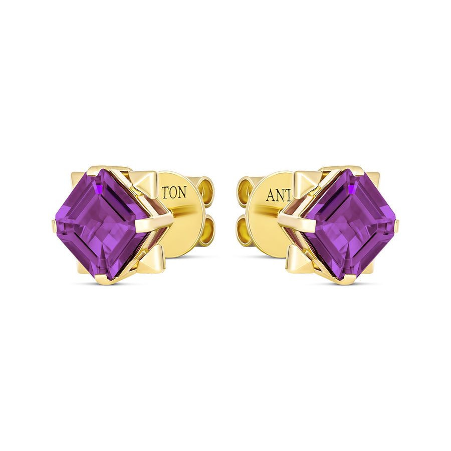 R.08® Vivant Purple Amethyst Coloured Gemstone Stud Earrings | 18K Yellow Gold