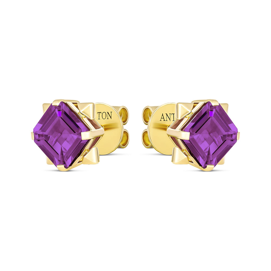 R.08® Vivant Purple Amethyst Coloured Gemstone Stud Earrings | 18K Yellow Gold