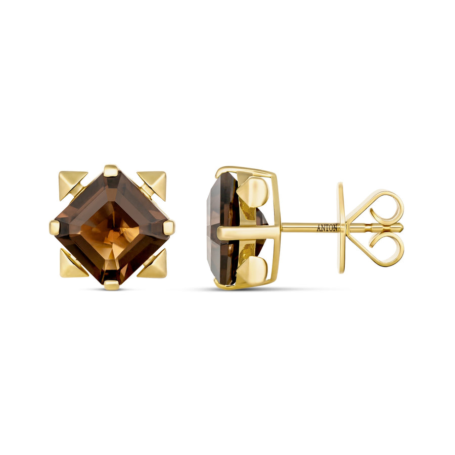 R.08® Vivant Smokey Quartz Coloured Gemstone Stud Earrings | 18K Yellow Gold