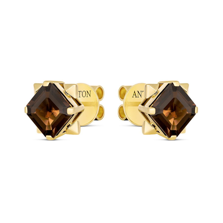 R.08® Vivant Smokey Quartz Coloured Gemstone Stud Earrings | 18K Yellow Gold