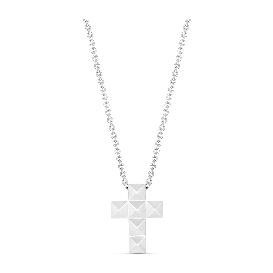 R.08™ Medium Solid Gold Cross Necklace | White Gold
