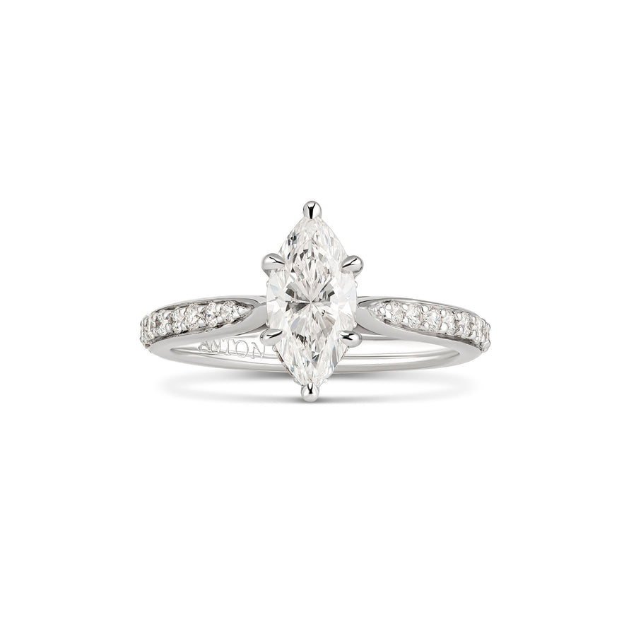 Classic Engagement Marquise Cut Diamond Ring with Diamond Band | White Gold