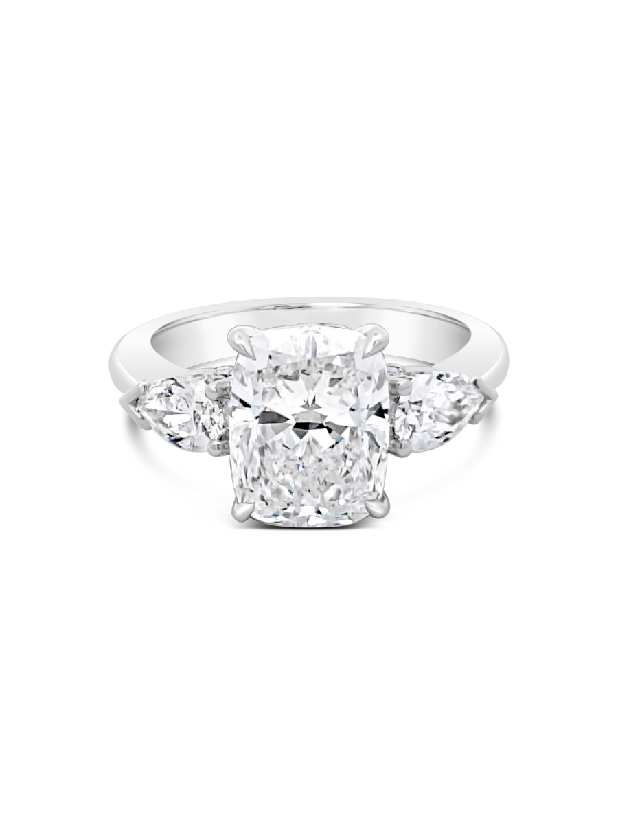 Hot Rocks® Amalia Cushion and Pear Cut Three Stone Diamond Ring | Platinum