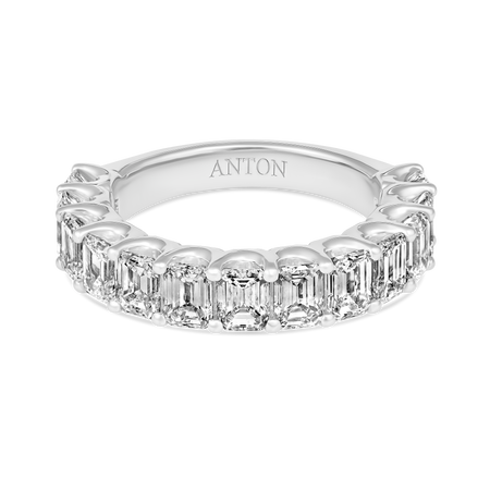 Riviera Vivid Emerald Cut Natural Diamond Half Eternity Wedding Band | Platinum