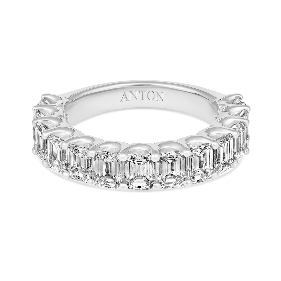 Riviera Vivid Emerald Cut Natural Diamond Half Eternity Wedding Band | Platinum