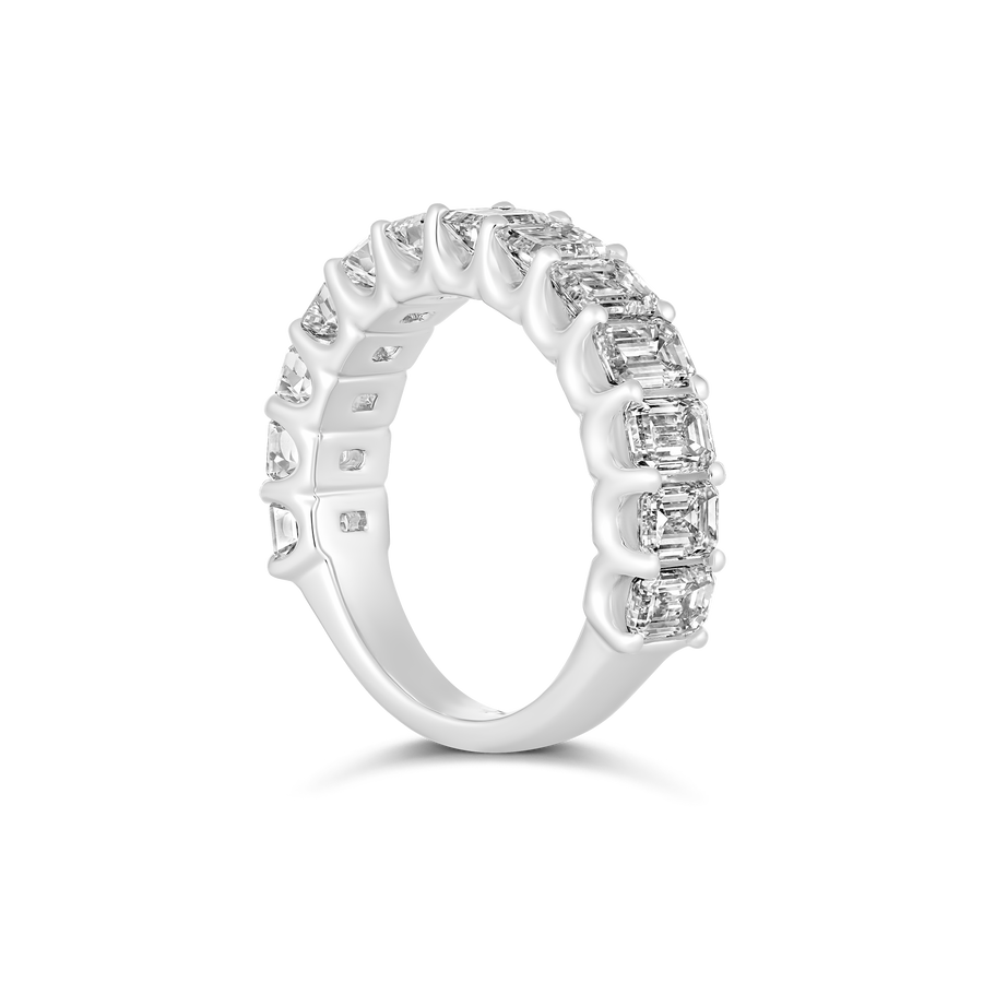 Riviera Vivid Emerald Cut Natural Diamond Half Eternity Wedding Band | Platinum