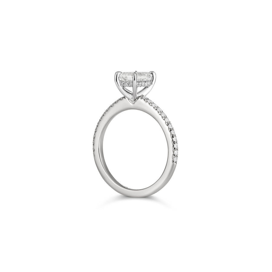 Classic Emerald Cut Diamond Engagement Ring with Diamond Band | Platinum