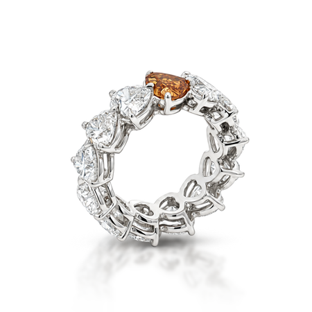 Riviera Heart Shape Diamond & Orange Diamond Eternity Ring | Platinum
