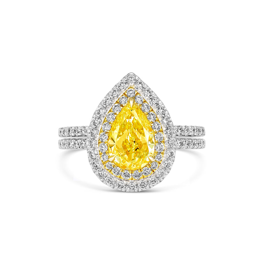 Hello Yellow® Pear Cut Double Diamond Halo Ring | 18K White Gold