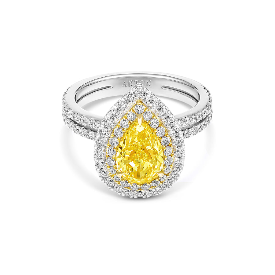 Hello Yellow® Pear Cut Double Diamond Halo Ring | 18K White Gold