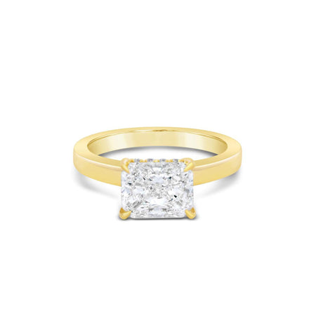 Classic Crawford Radiant Cut East West Diamond Engagement Ring | 18K Yellow Gold