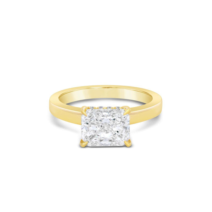 Classic Crawford Radiant Cut East West Diamond Engagement Ring | 18K Yellow Gold