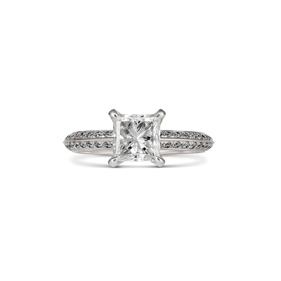 Classic Princess Cut Double Diamond Band Engagement Ring | White Gold