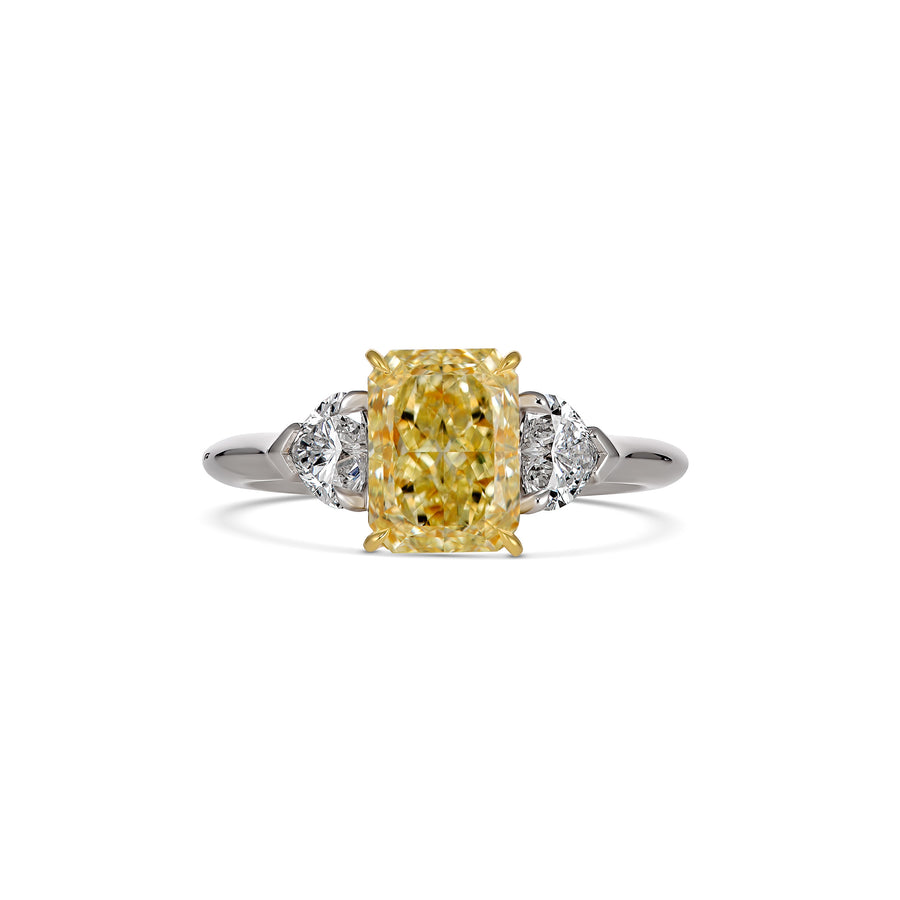 Hello Yellow® Radiant Cut Three Stone Diamond Ring | Platinum