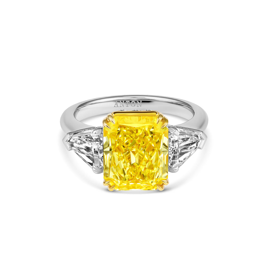 Hello Yellow® Cushion Cut Yellow Diamond Three Stone Ring