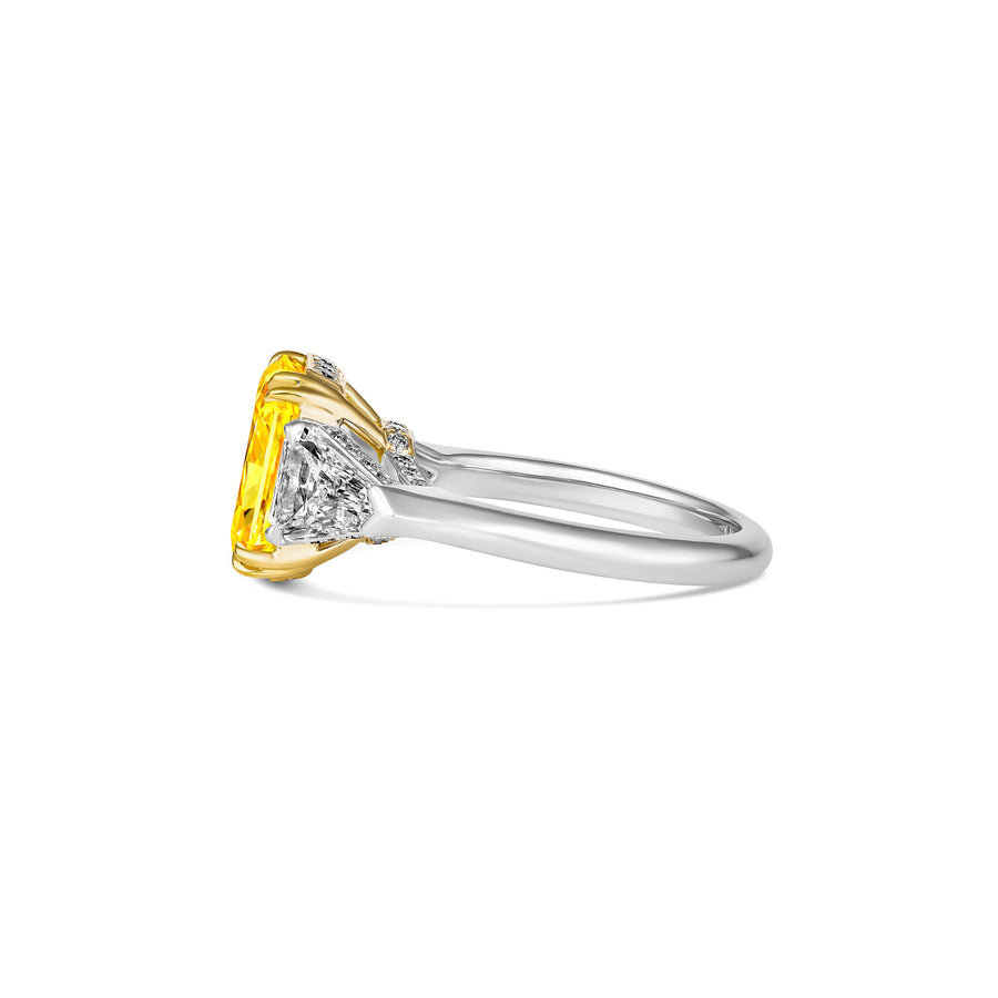 Hello Yellow® Cushion Cut Yellow Diamond Three Stone Ring