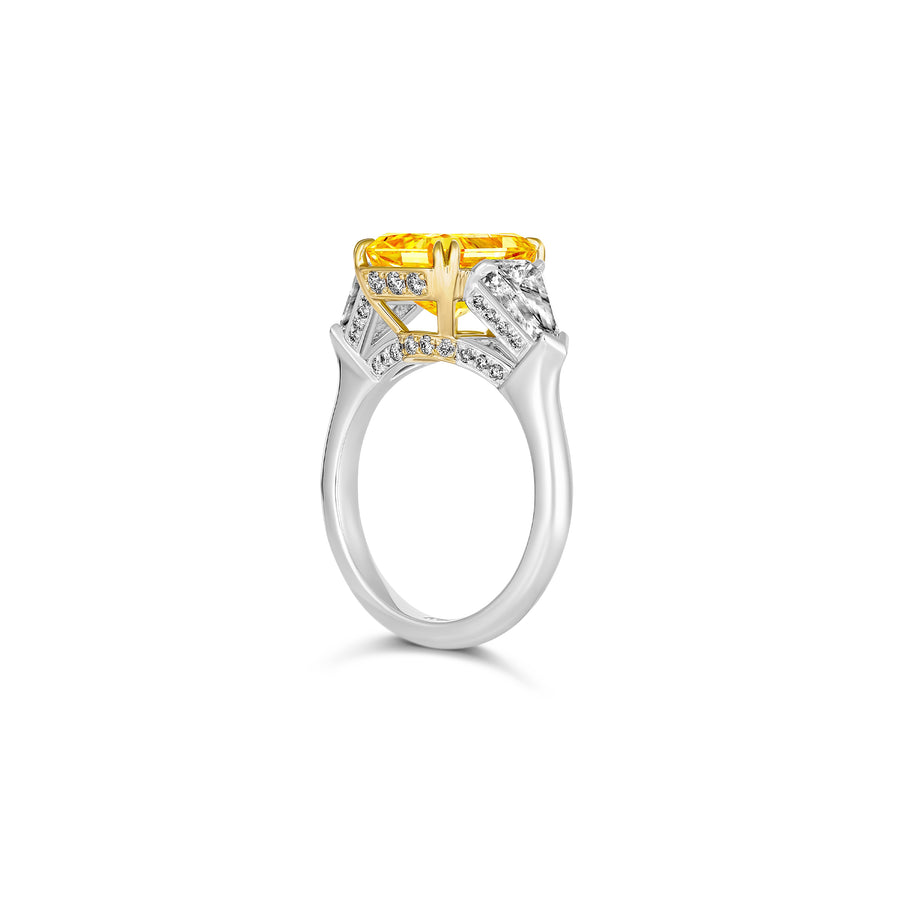 Hello Yellow® Cushion Cut Yellow Diamond Three Stone Ring