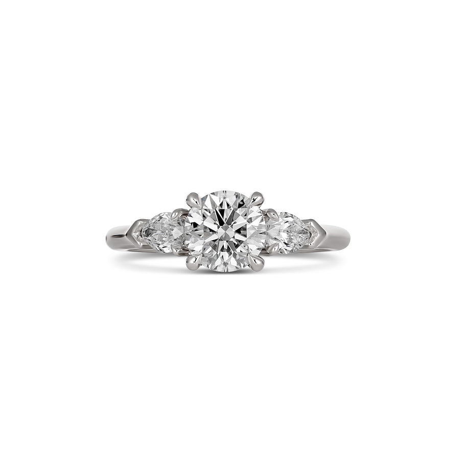 Classic Three Stone Round Brilliant Cut Engagement Ring with Pear Diamonds | Platinum
