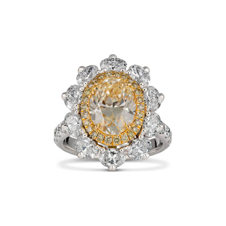 Hello Yellow® Oval Yellow Diamond Ring with Halo | Platinum