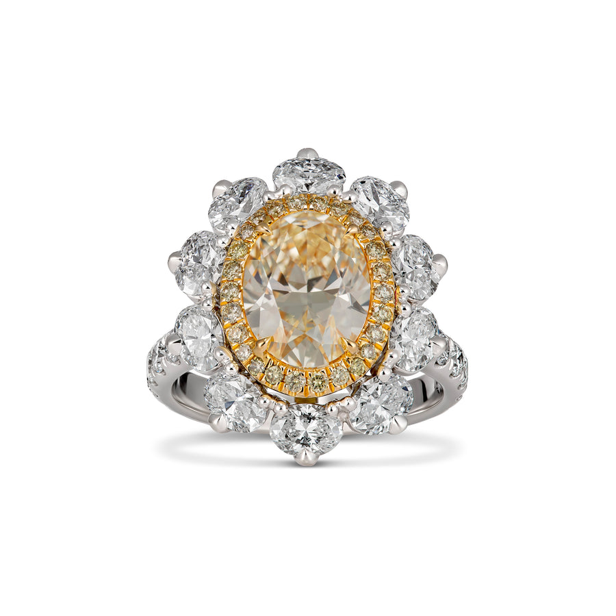 Hello Yellow™ Oval Yellow Diamond Ring with Halo | Platinum