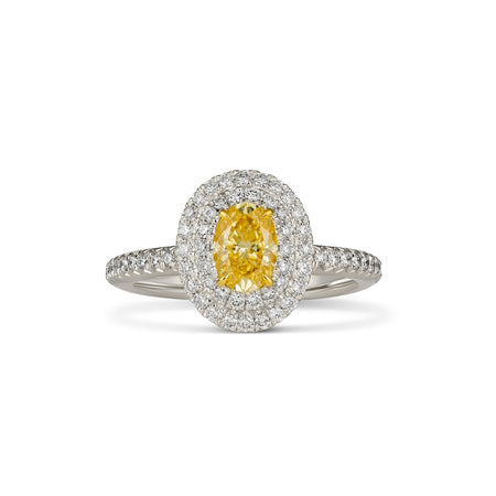 Hello Yellow® Oval Cut Fancy Yellow Diamond Halo Ring | Platinum