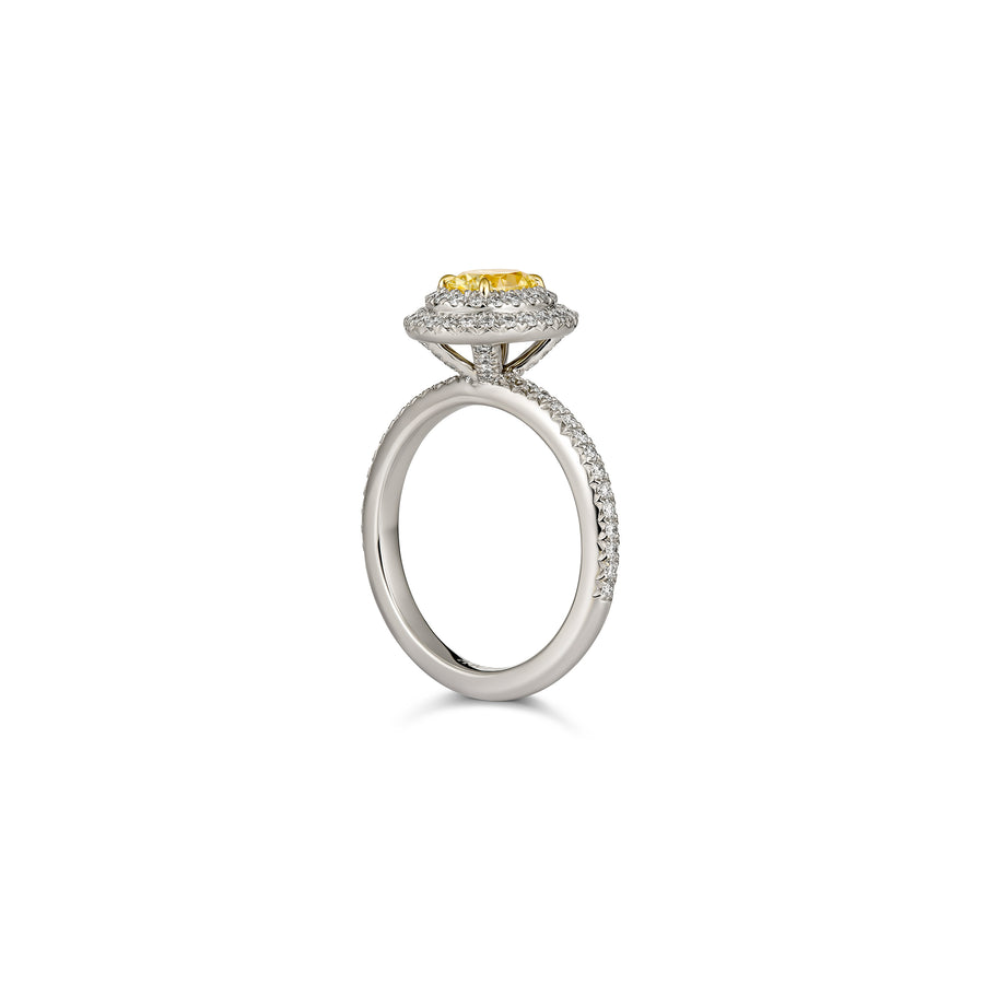 Hello Yellow® Oval Cut Fancy Yellow Diamond Halo Ring | Platinum