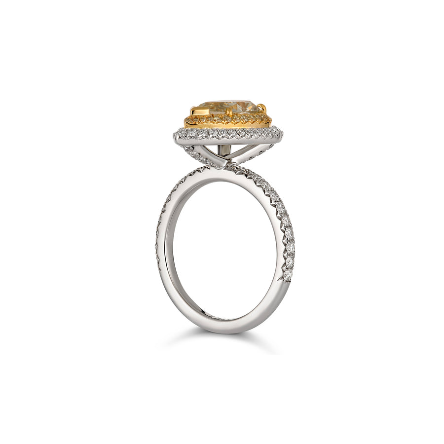 Hello Yellow™ Pear Cut Fancy Yellow Diamond Ring with Diamond Halo | Platinum