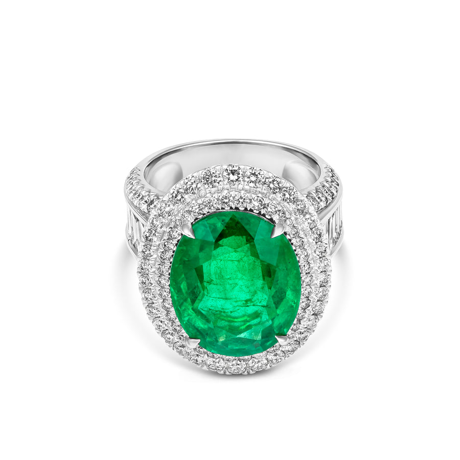 High Jewellery Ritz Melbourne Emerald and Diamond Ring | 18K White Gold