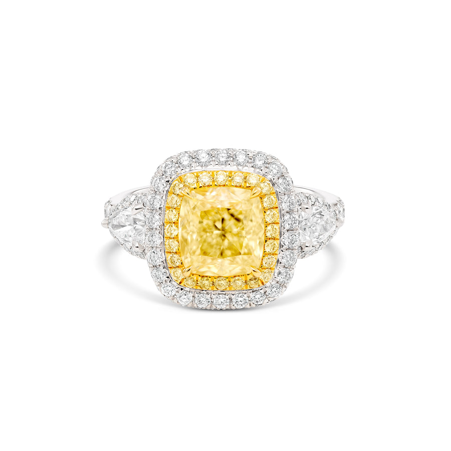 Hello Yellow® Cushion Cut Double Diamond Halo Ring | White Gold