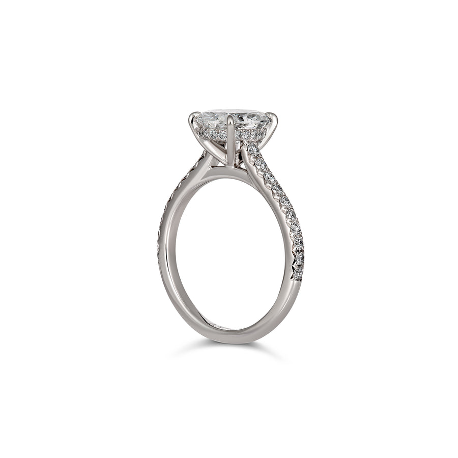 Classic Engagement Oval Cut Diamond Ring with Diamond Band | Platinum