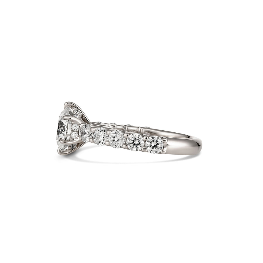 Classic Engagement Round Brilliant Cut Diamond Ring with Diamond Band | Platinum