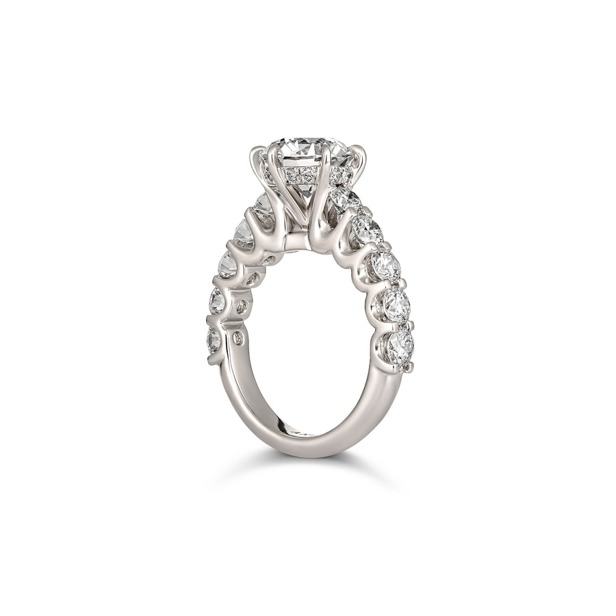 Classic Engagement Round Brilliant Cut Diamond Ring with Diamond Band | Platinum