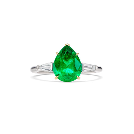 Regal Collection® Emerald Pear Cut Three Stone Ring | Platinum