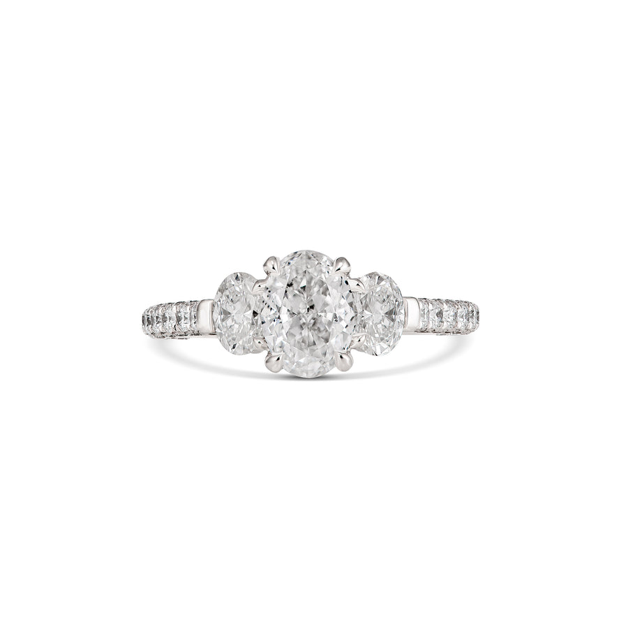 Classic Engagement Three Stone Oval Cut Diamond Ring | Platinum