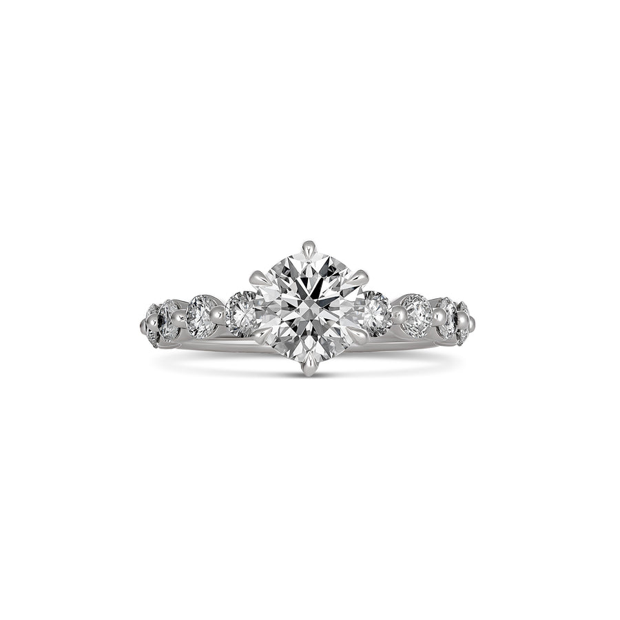 Classic Engagement Round Brilliant Cut Diamond Ring with Round Brilliant Cut Diamond Band | Platinum