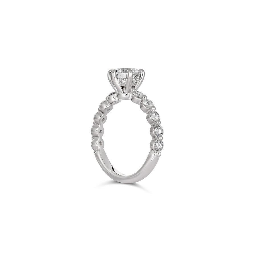 Classic Engagement Round Brilliant Cut Diamond Ring with Round Brilliant Cut Diamond Band | Platinum
