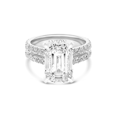 Grandeur Crawford Emerald Cut Double Diamond Band Engagement Ring | Platinum
